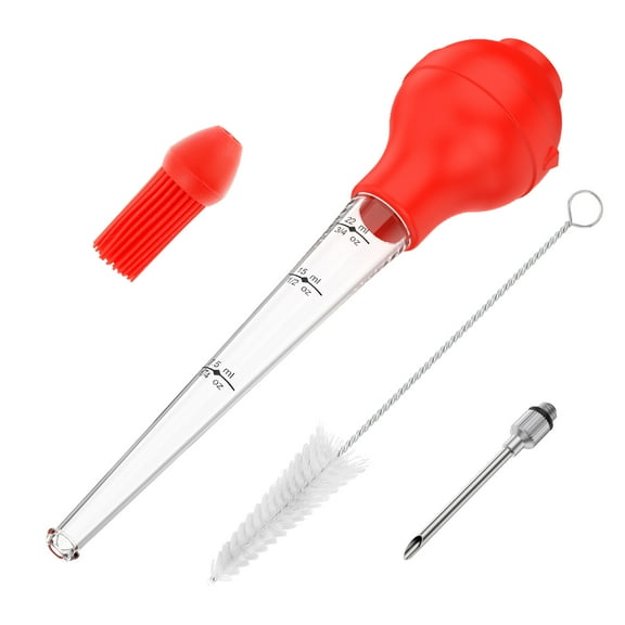 Ikoopy Turkey Baster for Cooking Efficient Turkey Baster Syringe with Cleaning Brush Injector Needle Basting Brush Multifunctional Meat Baster for Kitchen BBQ Grill Baking