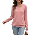 thumbnail image 5 of AGWOLF V Neck Sweatshirt for Women Comfort Long Sleeve Pullover Fall Outfits Casual Women Tops Pink M, 5 of 9