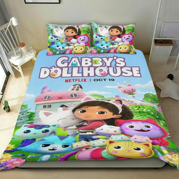 Casa de Muñecas de Gabby Conjunto de sábanas temático, trío de piezas, cómodo y amigable con la piel, diseño único, regalo de decoración para el hogar para familiares, amigos y fans, 90 cm * 190 cm