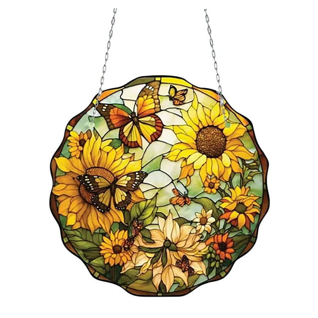 Stained Glass Sunflower Window Hanging Sunflower Suncatcher For Window Garden Decor Stained Panel Flower Suncatcher With Chain Sunflower For Mom Teachers Housewarming
