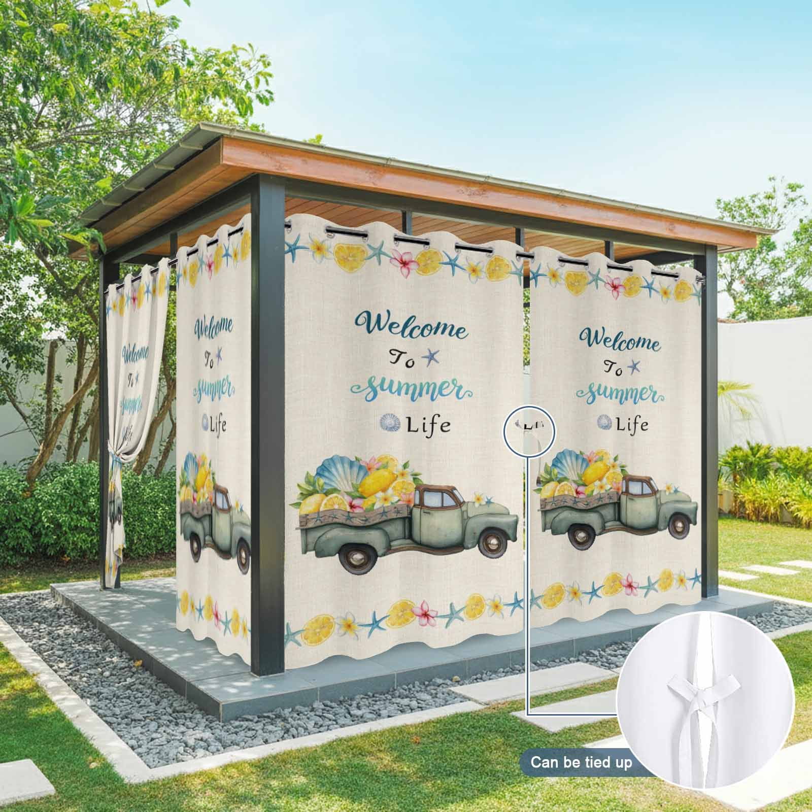 WELCOME TO SUMMER LIFE Outdoor Curtains 1 Panel Retro Truck Nautical Shell Starfish Vintage Waterproof Weatherproof Privacy Curtain Thermal Outside Drape for Porch Patio 54 x 108 Inch