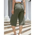 thumbnail image 5 of Womens Cropped Pants Drawstring Waist Wide Leg Lightweight Comfort Capris Casual Vacation Trousers with Pockets, Army Green, L, 5 of 9