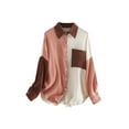 thumbnail image 5 of Liacowi Women Juniors Casual Shirts Color Block Button Down Blouse Long Sleeve Lapel Loose Fit Tops Oversized Boyfriend Tops with Pockets, 5 of 7