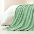 thumbnail image 5 of Exclusivo Mezcla King Size Flannel Fleece Blanket, Super Soft 3D Striped Jacquard Blanket for Bed, Lightweight Fuzzy Cozy Blankets, Sage Green, 90"x104", 5 of 7