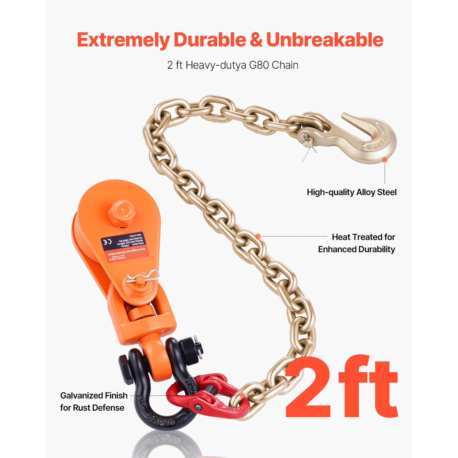 KFFKFF Snatch Block with G80 Chain, 2 Ton Capacity, 3