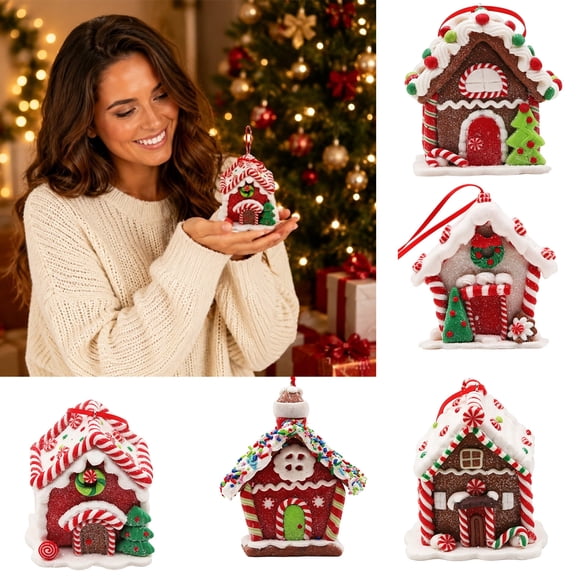 Christmas Decor, Plastic Gingerbread House Christmas Ornaments, Holiday Decor, Christmas Hanging Ornaments, for Xmas Tree, Home, Party, Holiday Christmas Decorations