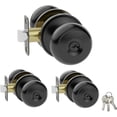 thumbnail image 1 of Lot de 3 Boutons de Porte d'Entrée à Clé Noir Mat avec Serrure, Serrure de Porte Intérieure et Extérieure, Bouton Boule Rond Noir Mat Lot de 3 Noir Mat Lot de 3, 1 of 7