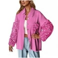 thumbnail image 2 of Taqqpue Women's Oversized Jacket Casual Sequin Patchwork Long Sleeve Jacket Top Button Front Shirts Plus Size Denim Jacket for Women with Pockets, 2 of 2