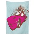 thumbnail image 3 of Ambesonne Vintage Tablecloth Rectangular Table Cover, Old Car Cartoon Style, 60"x84", Pale Blue Hot Pink, 3 of 4