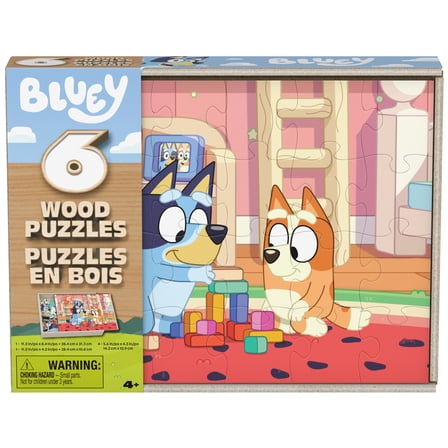 Bluey, 6 Jigsaw Puzzles in Wooden Storage Box, Ages 3 