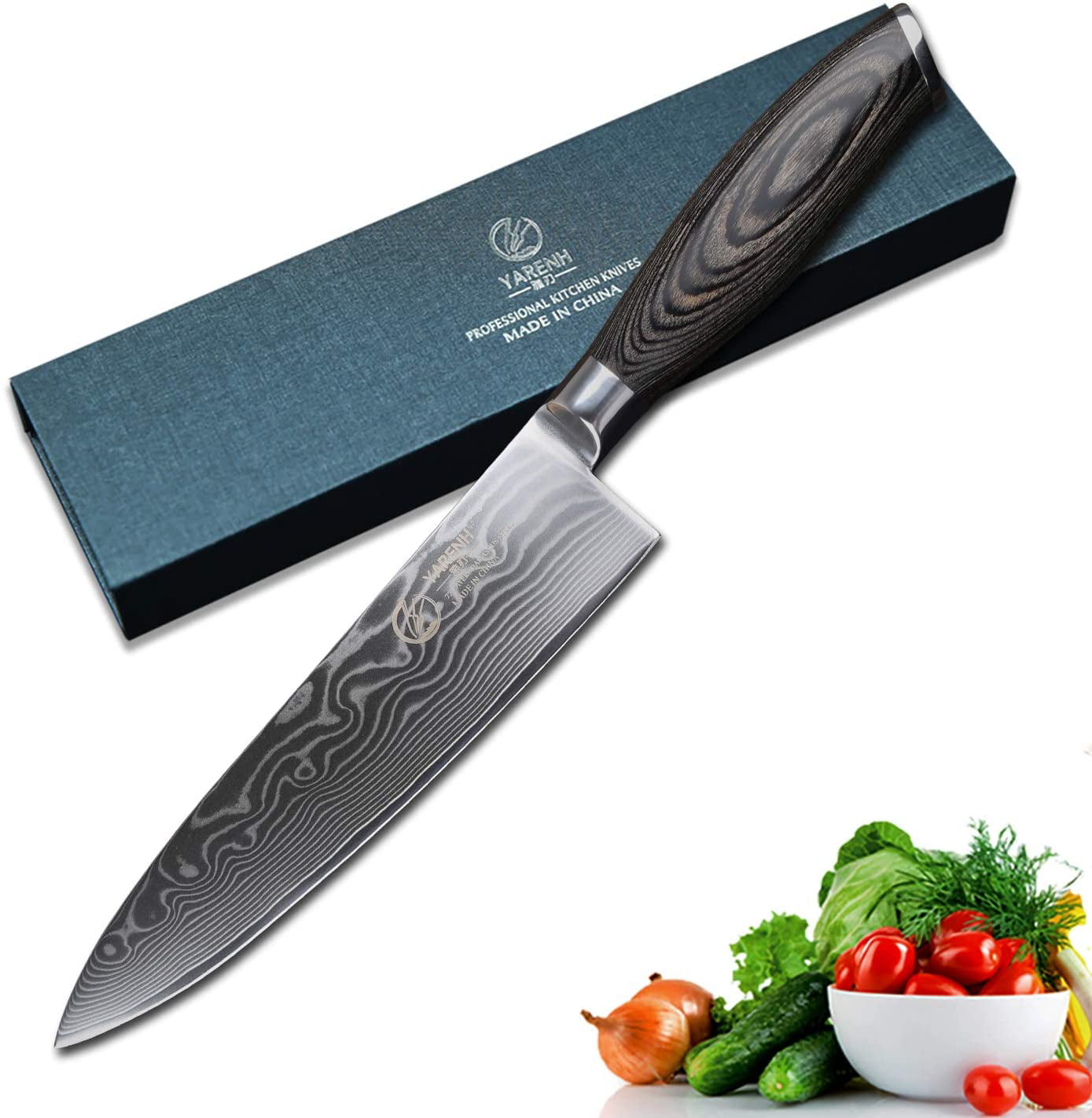 Yarenh Chef Knife 8 inch,High Carbon Japanese Damascus Steel Blade ...