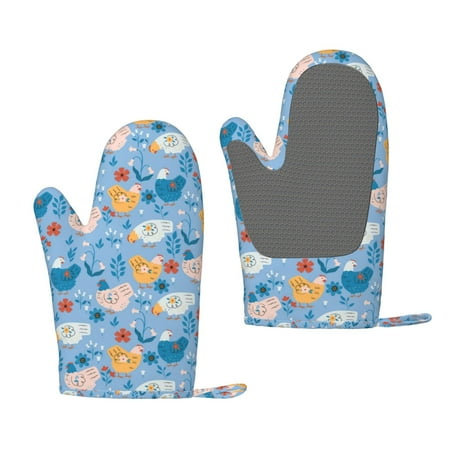

Zeuib Cute Chickens and Flowers Print Oven Mitts Oven Gloves with Non-Slip Silicone Heat and Slip Resistant Cooking Mitt Set for Cooking and Baking (2 Count)
