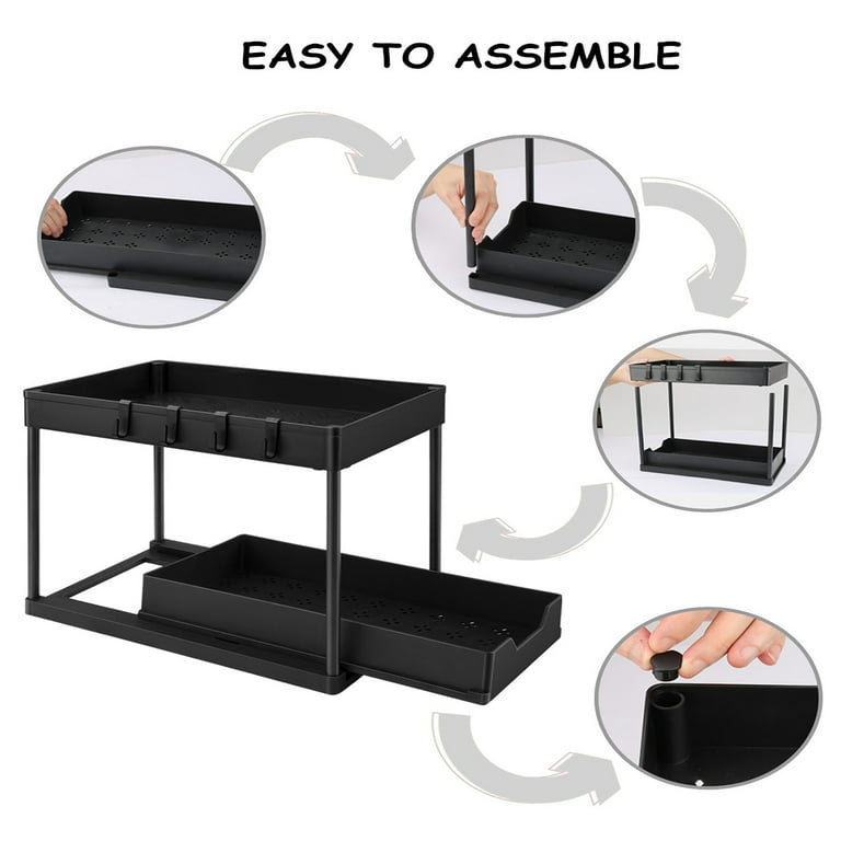 2 Tier Under Sink Organizers and Storage Pull Out Sliding Drawer, Under  Sliding Cabinet Basket Organizers with 4 Hook 1 Cup,Kitchen Bathroom Sink  Shelf Storage Rack for Countertop Laundry Black 