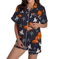 thumbnail image 2 of siminsem Satin Pajama Set with Graphic Print for Women Cute Short Sleeve Button Front Top Matching Shorts 2 Piece Sleepwear Loungewear Lounge Set, Grey,XXXL, 2 of 5