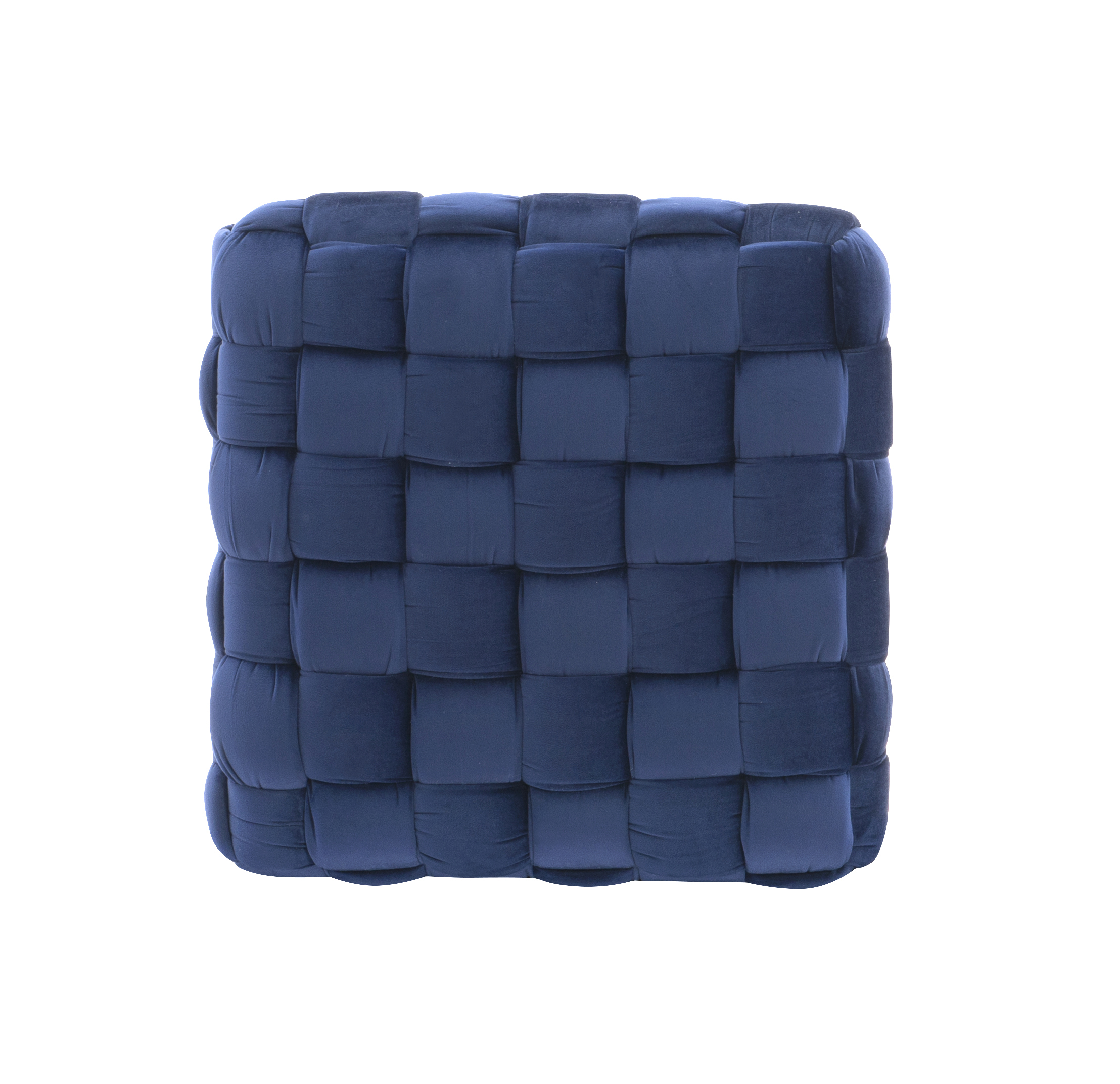 Powell Anya Square Handwoven Velvet Ottoman with Hairpin Legs, Navy