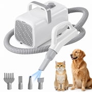 EDX Dog Blower Pet Hair Dryer with Adjustable Wind Speed & Heater Temperature, High Velocity Large Dog Hair Grooming Blower, 4 Nozzles, 6.5ft Cord for Dog Hair Force Blower, White