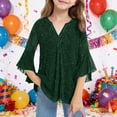 thumbnail image 2 of Gyujnb V Neck Glitter Flare Sleeve Blouse Casual Loose Fit Tops (Little Girls, Big Girls),13-14 Years, 2 of 4