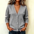 thumbnail image 3 of Textilo Womens V Neck Button Down Sweatshirt Jacket Long Sleeve Cardigan Sweatshirt with Pockets Solid Color Jackets 2026 Y2k Casual Fall Spring Comfy Clothing,Gray M, 3 of 4