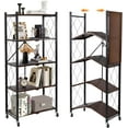 thumbnail image 3 of Tier Folding Shelf with Wheels  Metal Steel Collapsible Shelves  Folding Bookshelf no Assembly  Portable Folding Storage Shelves  Rolling Standing Utility Rack for Kitchen  Office  Rustic, 3 of 6