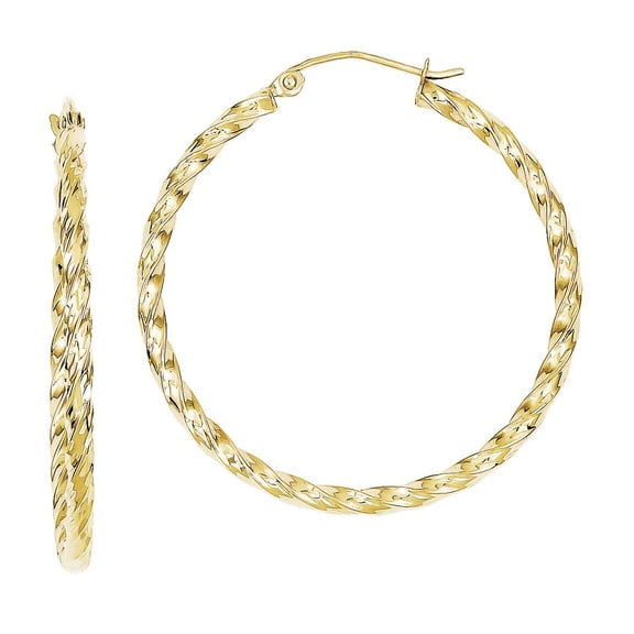 Primal Gold 10 Karat Yellow Gold Twisted Diamond-cut 35mm Hoop Earrings