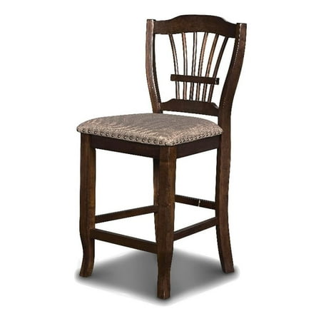 Pemberly Row 25.5 Wood & Fabric Counter Chair in Espresso (Set of 2)