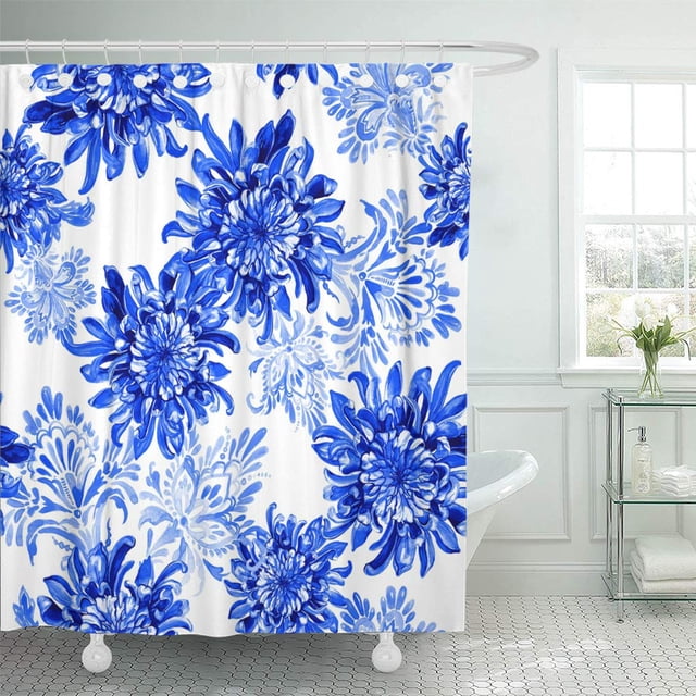 Cortina de ducha ABPHQTO Paisley Azul Hojas Tropicales Banana Palm en Acuarela 160x180 cm