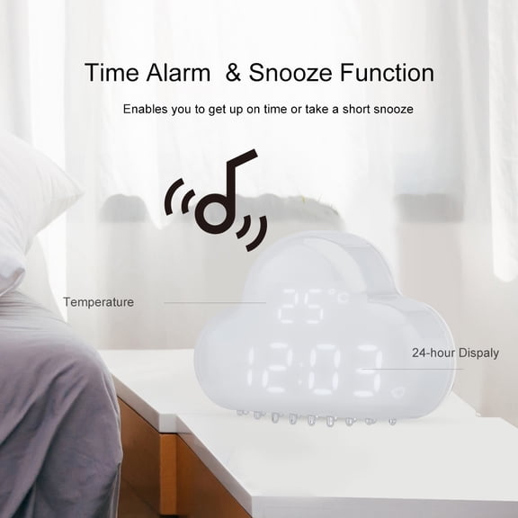 NFTIGB Cloud Shaped Digital Alarm Clock with Magnetic Back LED Time Date Real-Time Temperature Snooze Function Voice Activation Desktop Bedside Decorative Clock for Bedroom Office White 4.8x3.1 in