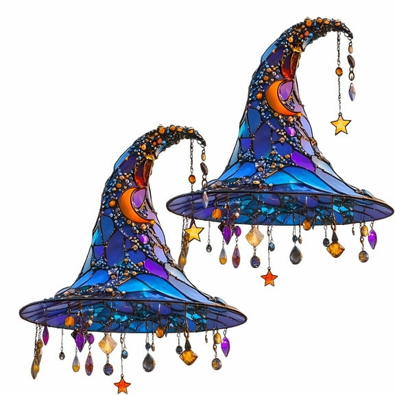 LAMIRO New Moonlight Witch Window Hanging Sun Catcher Decor,Stained Glass Witch Hat Lamp for Indoor,Acrylic Halloween Easter Gift
