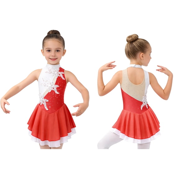 Aislor Girls Lyrical Ballet Dress Sleeveless Rhinestones Figure Ice Skating Leotard Dancewear Size 6-16 Burgundy 14