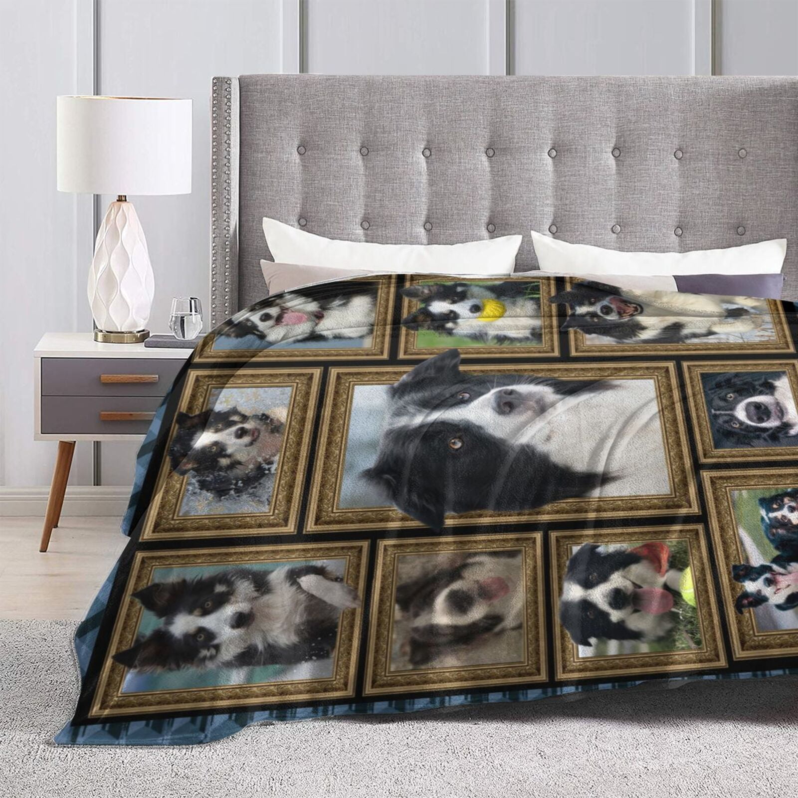 Wijzvio Border Collie Throw Blanket Soft Fuzzy Fleece Blanket For Couch Bed Living Room Decoration 60"X50"