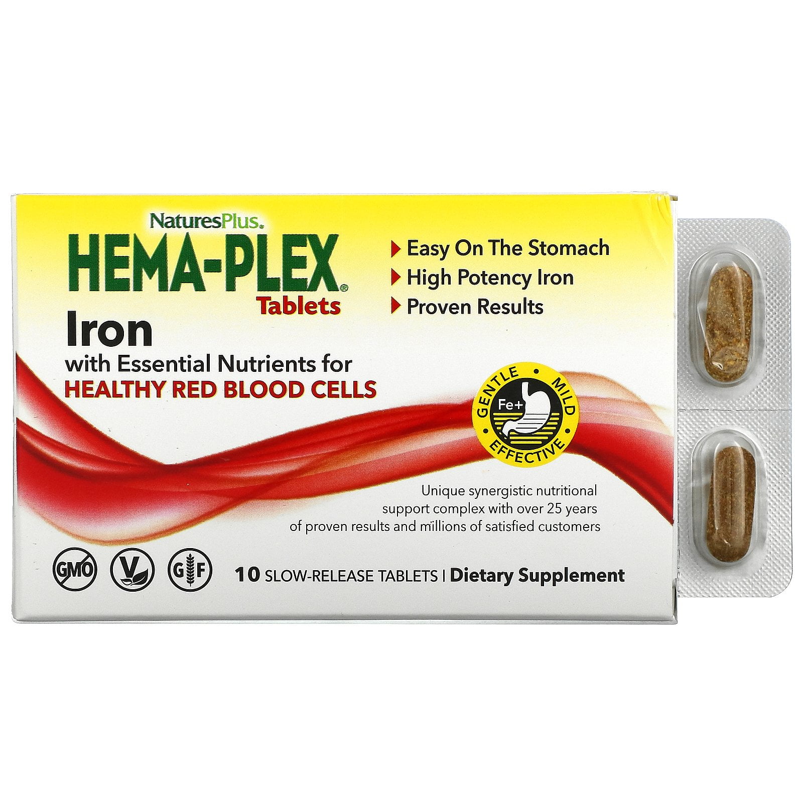 Leraar op school kans Beperkingen Nature's Plus Hema-Plex, Iron with Essential Nutrients for Healthy Red  Blood Cells , 10 Slow Release Tablets - Walmart.com