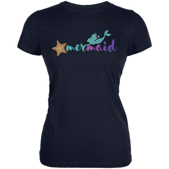 Sparkle Mermaid Juniors Soft T Shirt Navy X-LG