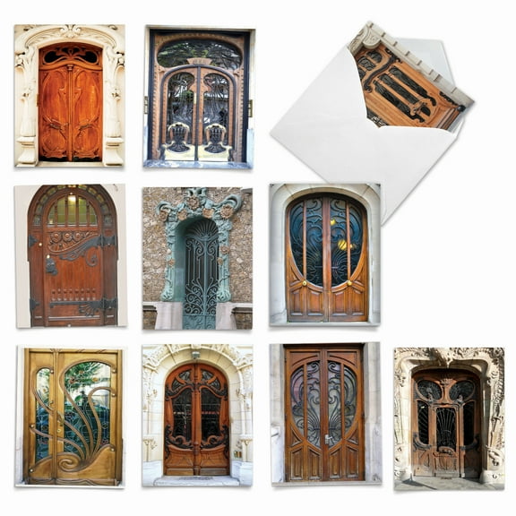 10 All Occasion Blank Note Cards Assorted (4 x 5.12 Inch) - Art Nouveau Doors