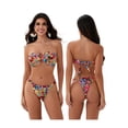 thumbnail image 2 of Raccmtaty Women 2 Piece Swimsuits Plaid/Floral Print Tie Back Strapless Bikini Bra and Elastic Thong Sets for Summer Bathing Suit, 2 of 7