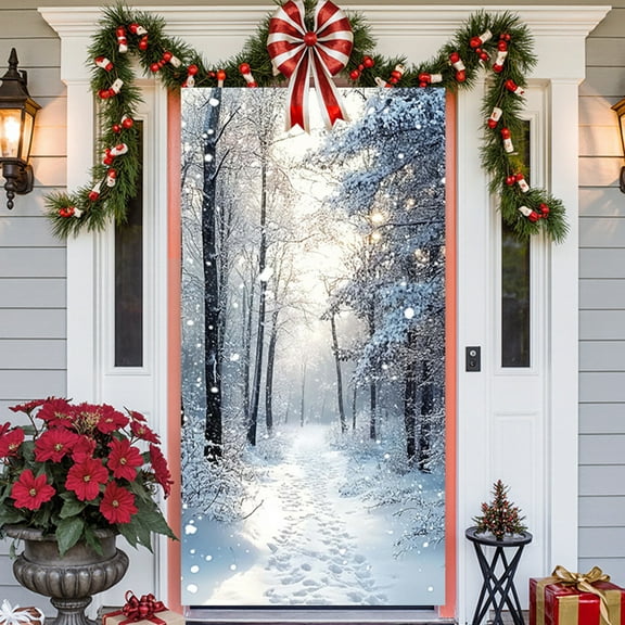 Uuiauoio Merry Christmas Door Cover Xmas Backdrop Door Banner Merry Christmas Decorations Photography Background for Winter Party Holiday Xmas Eve Party Photo Booth Prop Supplies