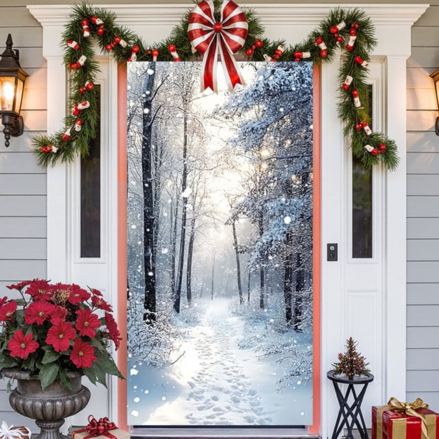 xihome Decoracin navideña para puerta: Pap Noel entrega regalos. Fondo para fiestas navideñas. Tela de polister, 180 x 90 cm.