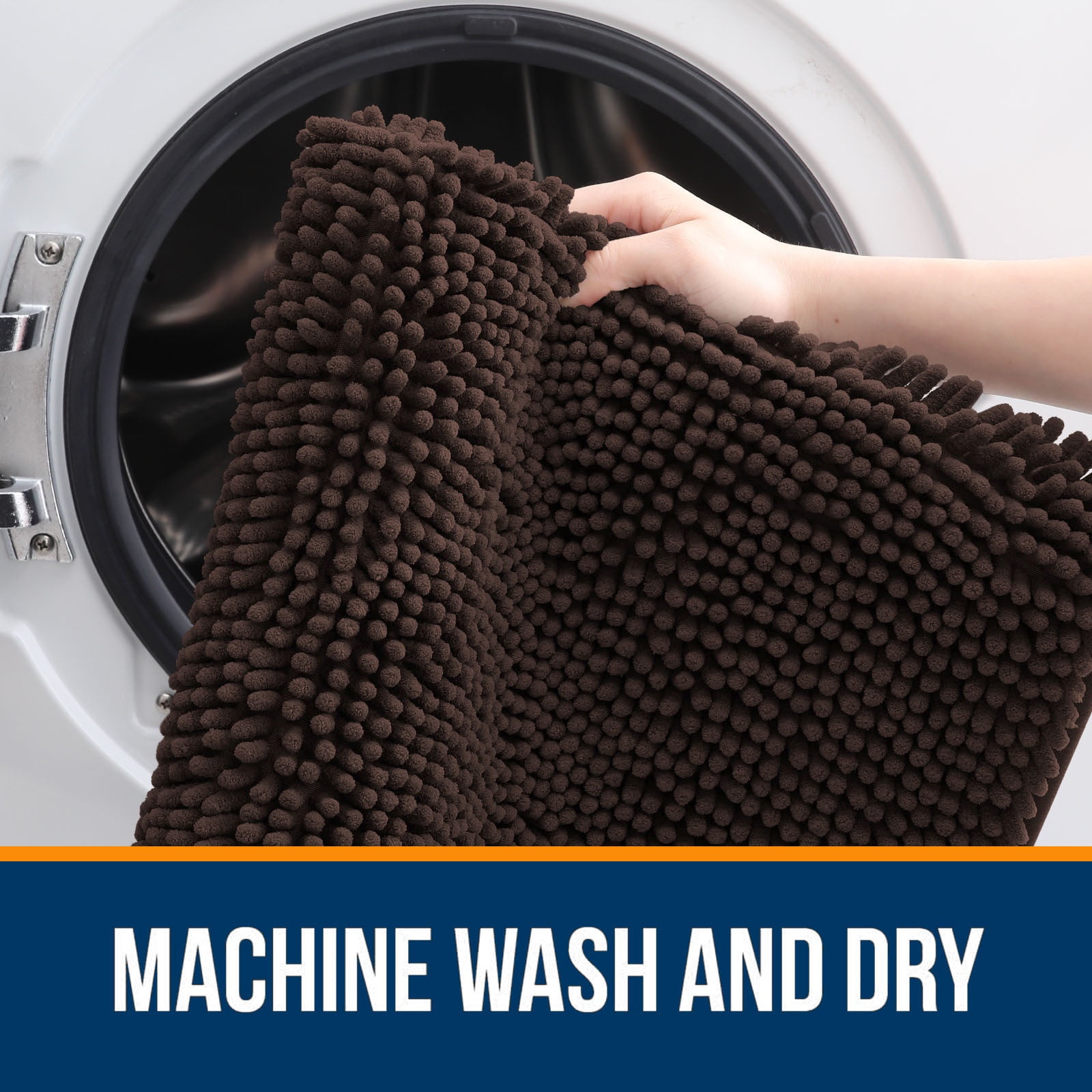 Buganda Toilet Rugs U-Shaped 24x20, Quick Dry Machine Washable Chenille Bath Mats with Rubber Backing, Brown