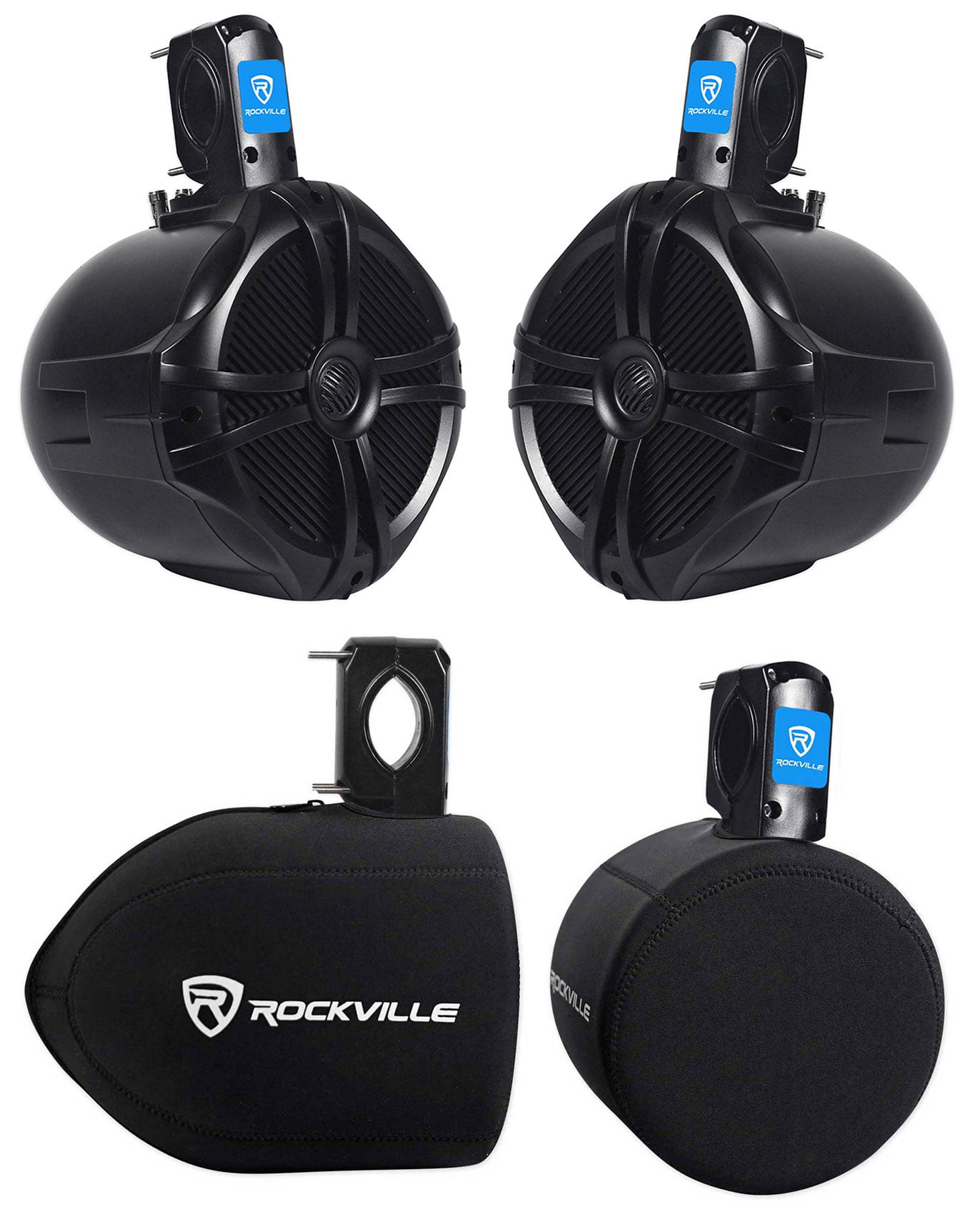 Rockville Pair 8 Black 2 Way 600 Watt Marine Wakeboard Tower Speakers RWB80B Audiosavings