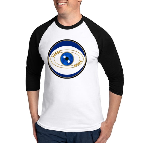 CafePress - Blue Evil Eye With Gold Accents Baseball Jersey - Cotton Baseball Jersey, 3/4 Raglan Sleeve Shirt