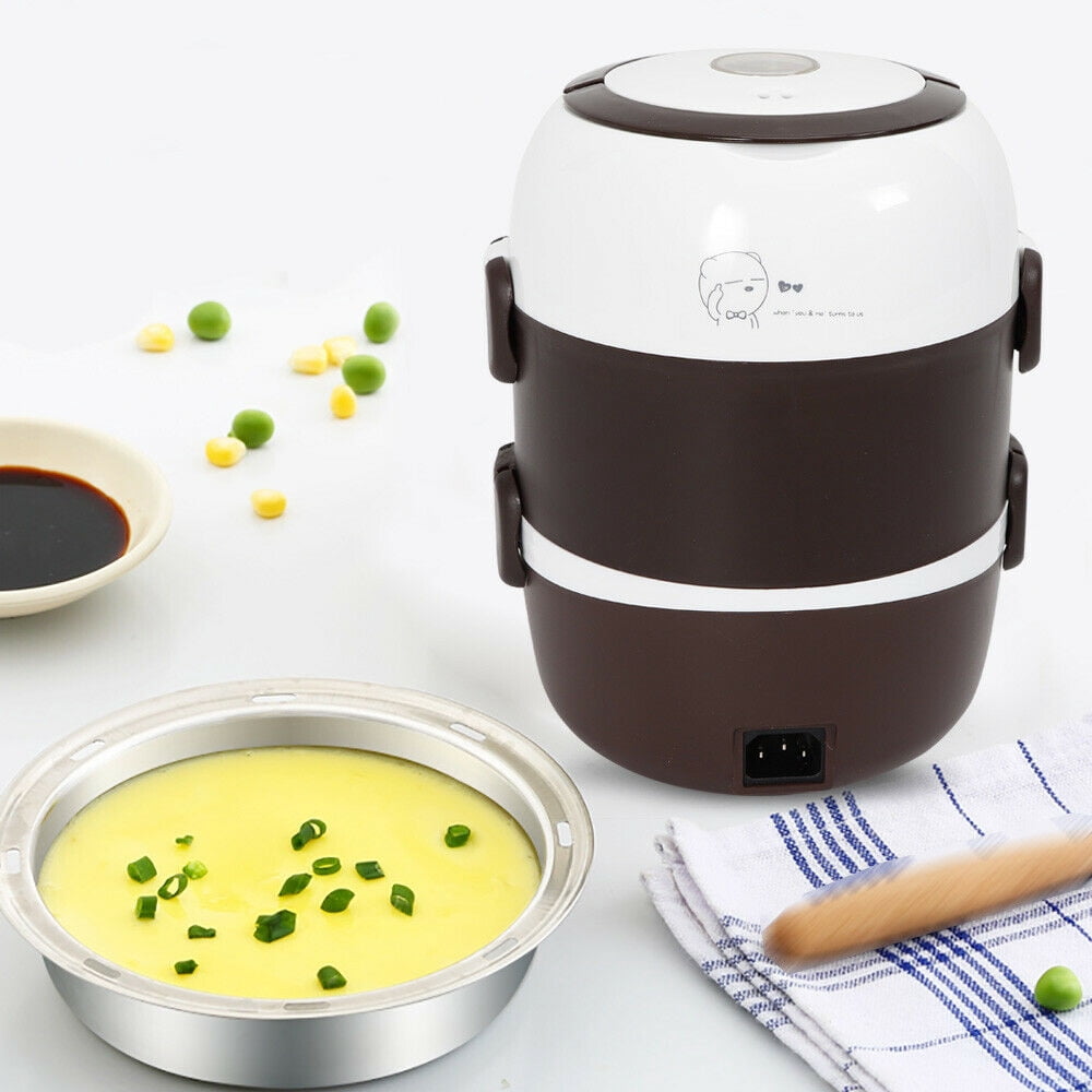 Electric Lunch Box,3 Layers 2L Portable Electric Heating Bento Lunch Box Food Storage Warmer Container Rice Cooker,110V 200W,Stainless Steel+PP