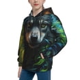 thumbnail image 2 of Fotbe Realistic Style Colorful Wolf A Pattern Youth Pullover Hooded Sweatshirt, Boys Hoodie, Kangaroo Pocket Hoodie for Kids Girls -Small, 2 of 6