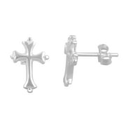 SilverCloseOut Sterling Silver Girls Traditional Cross Christian Earrings for Women 0.51in