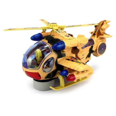Fighter Copter Battery Operated Bump and Go Toy Helicopter w/ Flashing Lights, Sounds (Colors May (Best Toy Helicopter For Adults)
