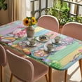 thumbnail image 3 of Easter Bunny Gnomes Table Cloths for 4 Foot Rectangle Tables, Spring Easter Eggs Floral Colorful Wood Patio Waterproof Elastic Fitted Tablecloths, Washable Rectangular Table Cover for Camping, 3 of 7