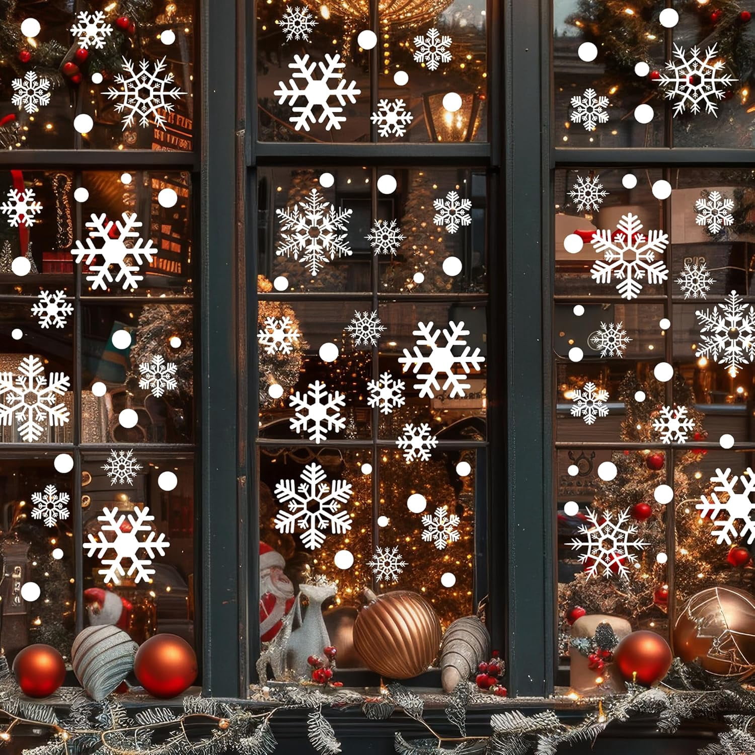 Christmas Window Clings Stickers Decorations, Snowflake Indoor Holiday Glass Windows Decals for Lights