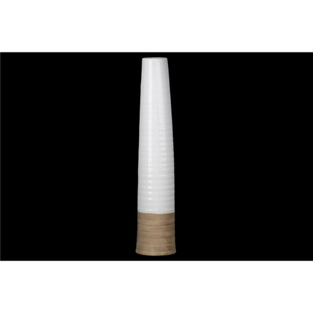 Benjara BM219668 Round Tall Ceramic Vase with Ribbed Body, White - Set of 2