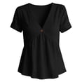thumbnail image 6 of Turilly Womens V-Neck Short Sleeve Tops with Decorative Button Casual Solid Color T-Shirt, 6 of 6