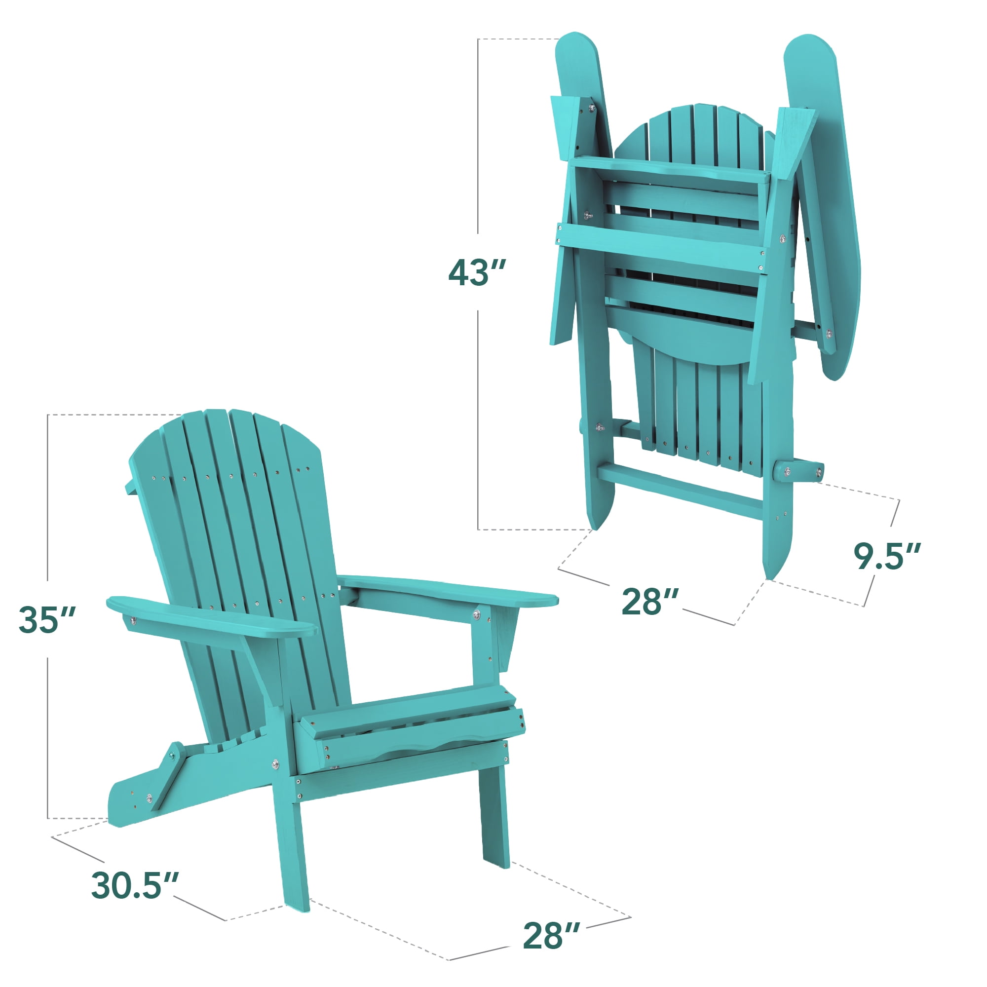 Best Choice Products Folding Adirondack Chair Outdoor, Wooden Accent Lounge Furniture w/ 350lb Capacity - Dark Turquise