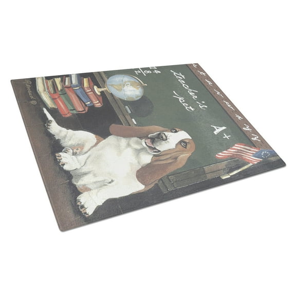 Carolines Treasures PPP3013LCB Basset Hound Teachers Pet Glass Cutting Board Large, 12H x 16W, multicolor
