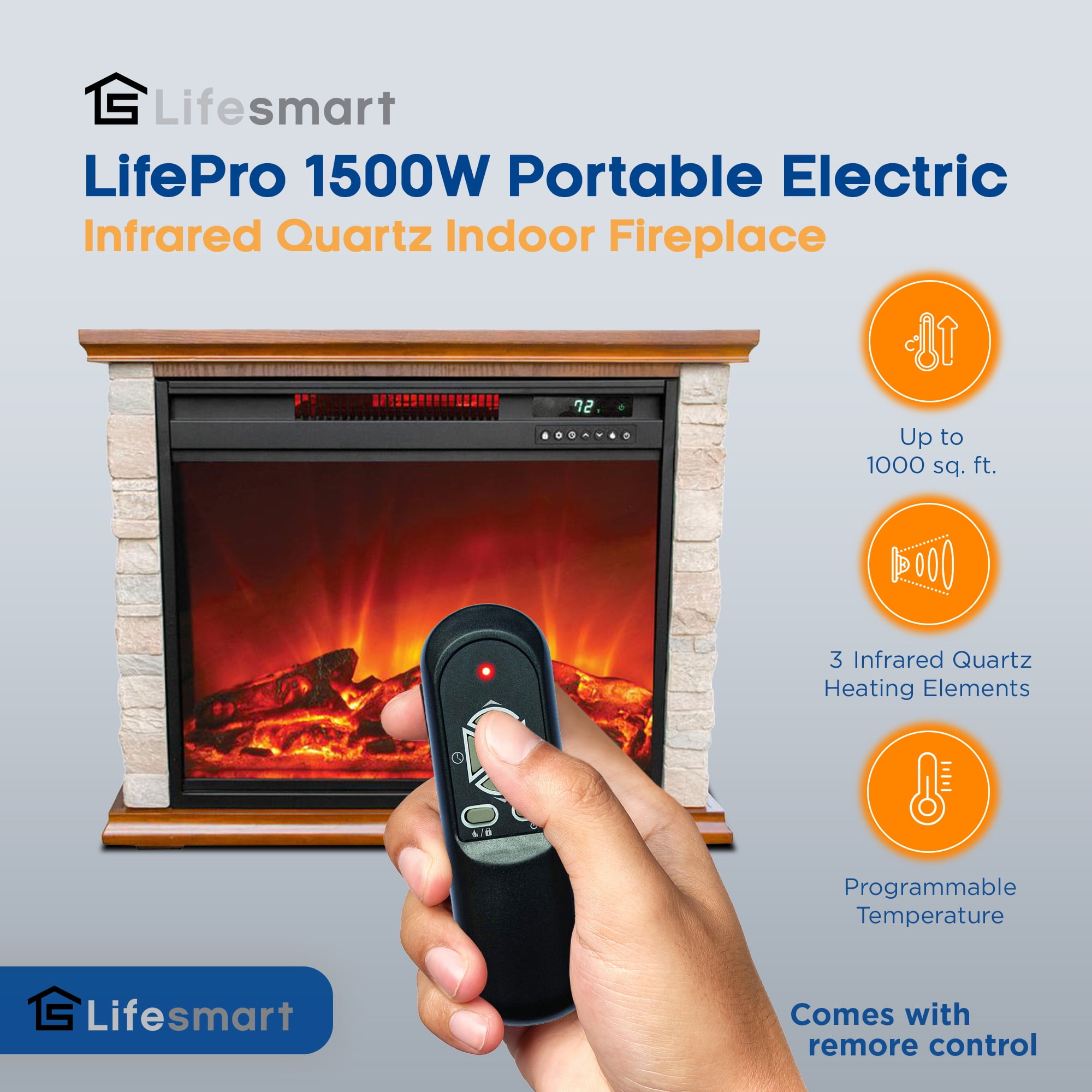 LifeSmart LifePro 1500W Electric Infrared Quartz Indoor Fireplace Heater